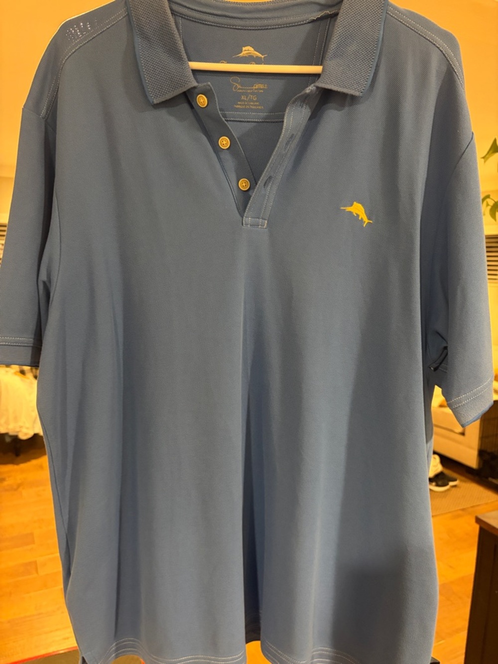 Tommy Bahama Sky Blue Polo with Yellow Marlin Logo